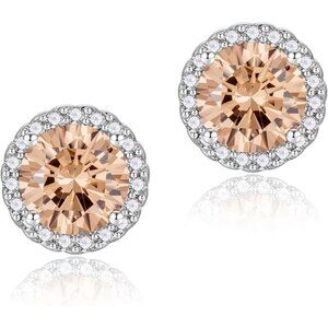 Women's Round Tan Birthstone Elegant Mall Dainty Halo Cubic Zirconia Earring